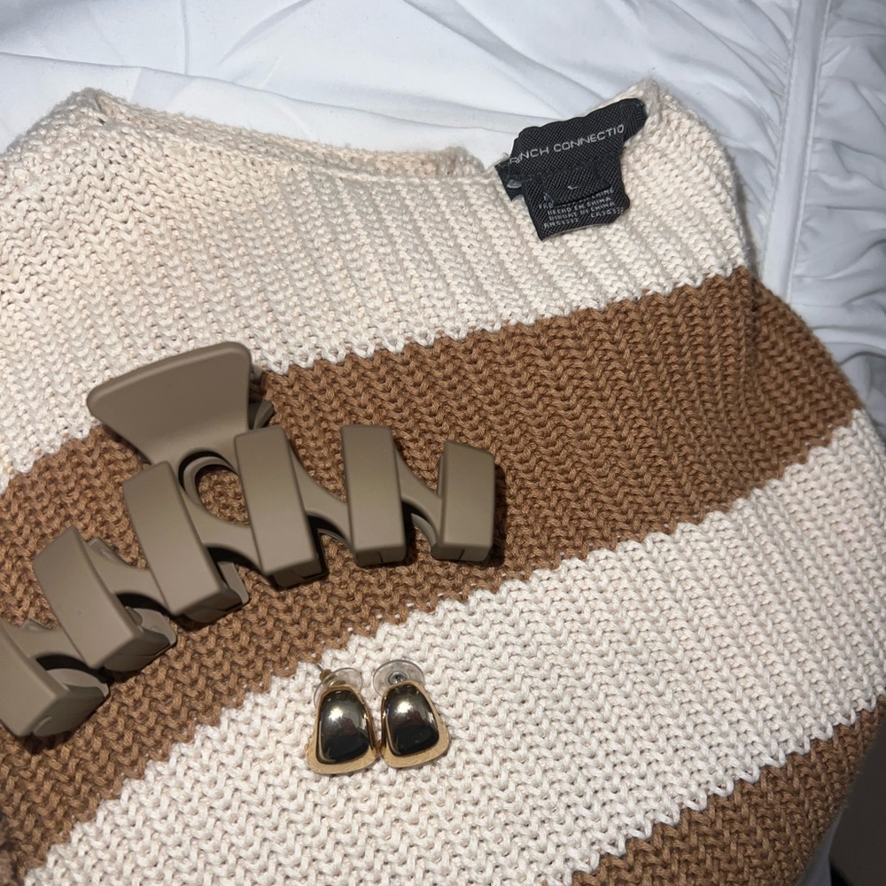 French Connection Women's Brown and Cream Sweater